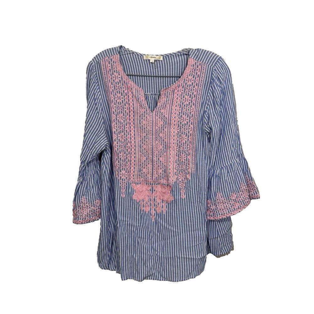 Andree by Units Women's LS Heavy Embroidered Floral Tunic Top Black L